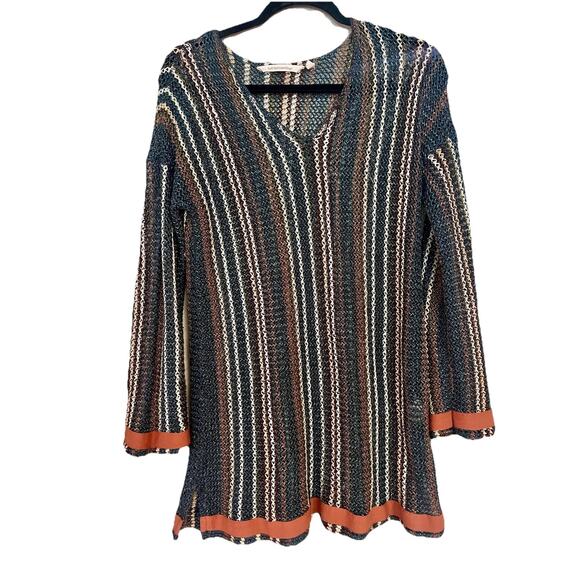 Soft Surroundings Open Knit Hippie Boho Metallic Woven Tunic Swim Coverup M - Picture 1 of 4